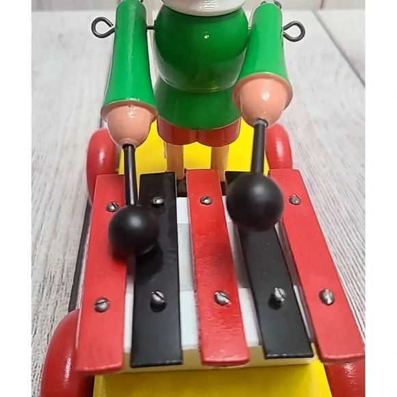 Vintage Unbranded Wooden Pinocchio Pull Toy Figure Yellow Red Green 7.5" - Picture 4 of 8